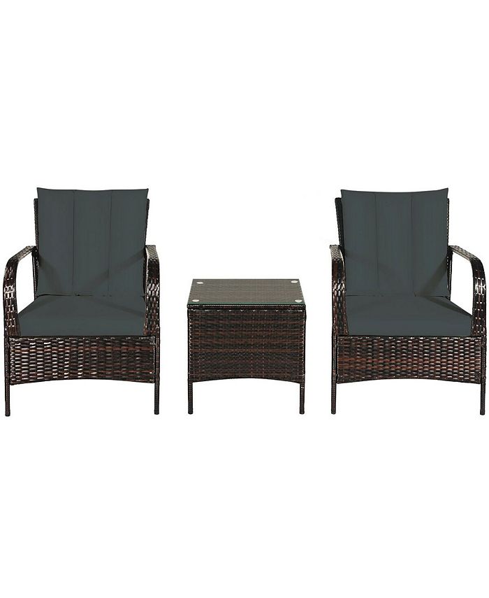 3 PCS Patio Rattan Furniture Set Coffee Table & 2 Rattan Chair Costway 3 PCS Patio Rattan Furniture Set Coffee Table & 2 Rattan Chair -Costway Shop