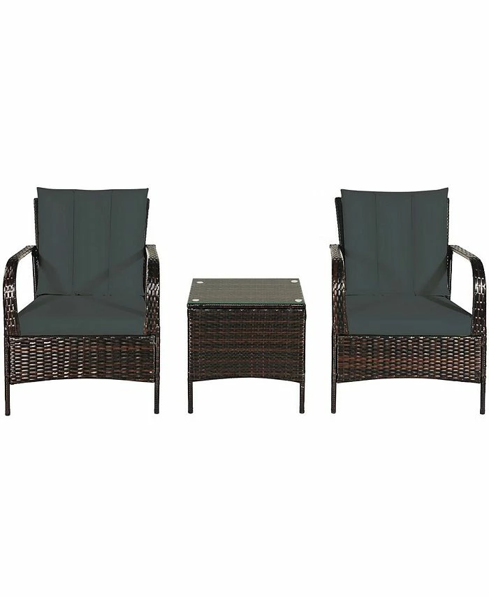 Costway 3 PCS Patio Rattan Furniture Set Coffee Table & 2 Rattan Chair 3 Costway 3 PCS Patio Rattan Furniture Set Coffee Table & 2 Rattan Chair
