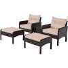 Costway 5 PCS Rattan Wicker Furniture Set Sofa Ottoman W/Brown Cushion Patio Garden Yard