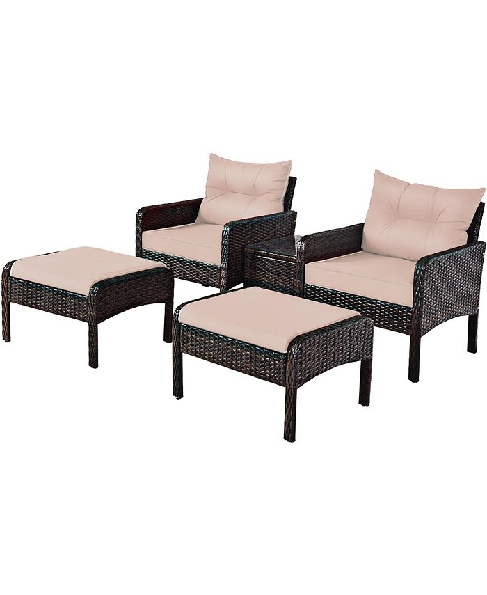 5 PCS Rattan Wicker Furniture Set Sofa Ottoman W/Brown Cushion Patio Garden Yard Costway 5 PCS Rattan Wicker Furniture Set Sofa Ottoman W/Brown Cushion Patio Garden Yard -Costway Shop