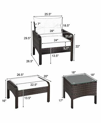 Costway 5 PCS Rattan Wicker Furniture Set Sofa Ottoman W/Brown Cushion Patio Garden Yard 4 Costway 5 PCS Rattan Wicker Furniture Set Sofa Ottoman W/Brown Cushion Patio Garden Yard - Image 2