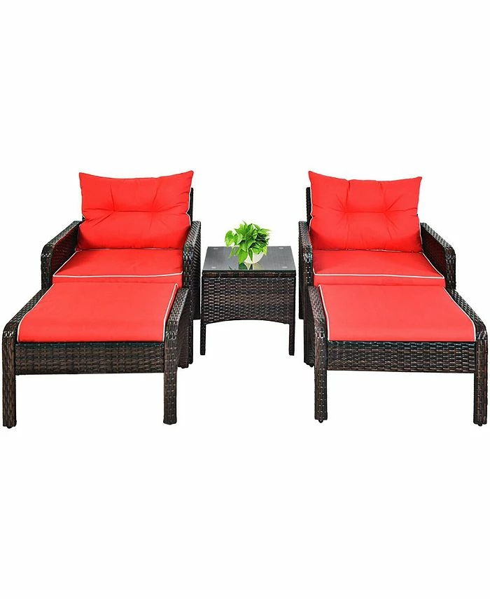 Costway 5 PCS Rattan Wicker Furniture Set Sofa Ottoman W/Brown Cushion Patio Garden Yard 3 Costway 5 PCS Rattan Wicker Furniture Set Sofa Ottoman W/Brown Cushion Patio Garden Yard