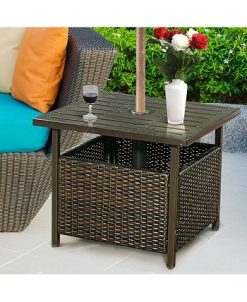Costway Brown Rattan Wicker Steel Side Table Outdoor Furniture Deck Garden Patio Pool -Costway Shop 23755117 fpx