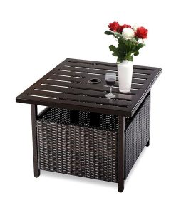 Costway Brown Rattan Wicker Steel Side Table Outdoor Furniture Deck Garden Patio Pool