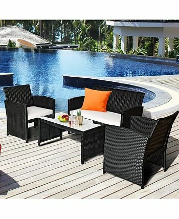 Costway 4PCS Outdoor Patio Rattan Furniture Conversation Set Cushioned Sofa Coffee Table 4 Costway 4PCS Outdoor Patio Rattan Furniture Conversation Set Cushioned Sofa Coffee Table - Image 2