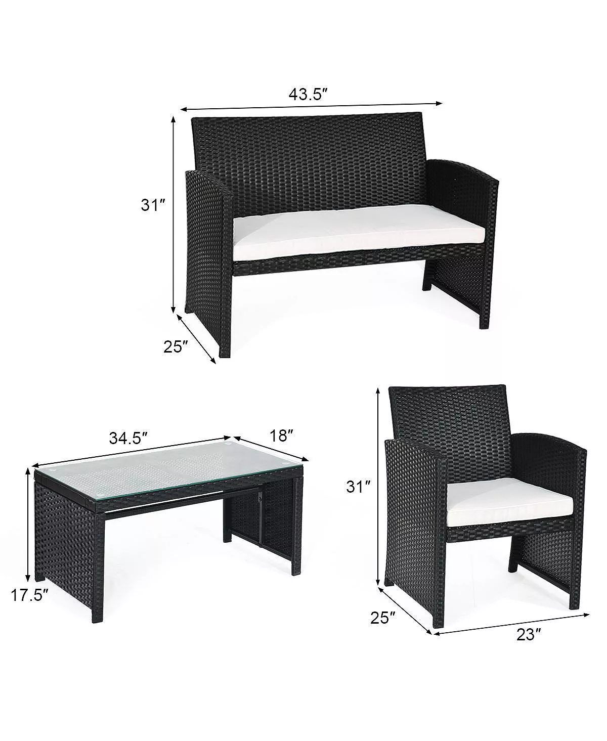 Costway 4PCS Outdoor Patio Rattan Furniture Conversation Set Cushioned Sofa Coffee Table 5 Costway 4PCS Outdoor Patio Rattan Furniture Conversation Set Cushioned Sofa Coffee Table - Image 3