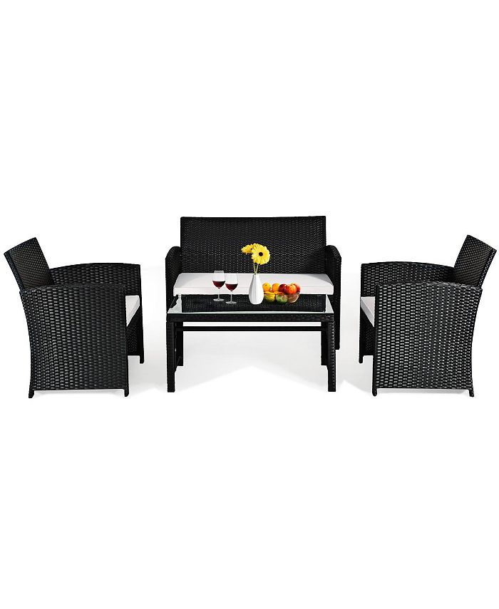 Costway 4PCS Outdoor Patio Rattan Furniture Conversation Set Cushioned Sofa Coffee Table 3 Costway 4PCS Outdoor Patio Rattan Furniture Conversation Set Cushioned Sofa Coffee Table
