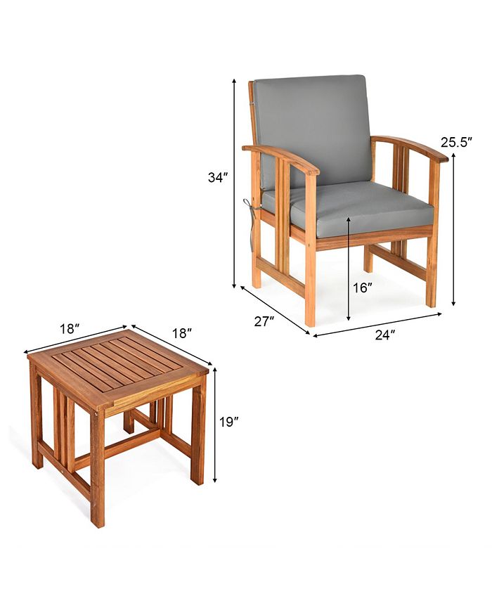 3PCS Solid Wood Patio Furniture Set Table&Chairs Costway 3PCS Solid Wood Patio Furniture Set Table&Chairs -Costway Shop