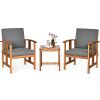 Costway 3PCS Solid Wood Patio Furniture Set Table&Chairs