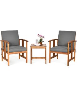Costway 3PCS Solid Wood Patio Furniture Set Table&Chairs