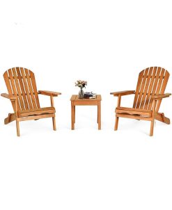 Costway 3PCS Patio Wooden Adirondack Chair Table Set Folding Seat Furniture Garden