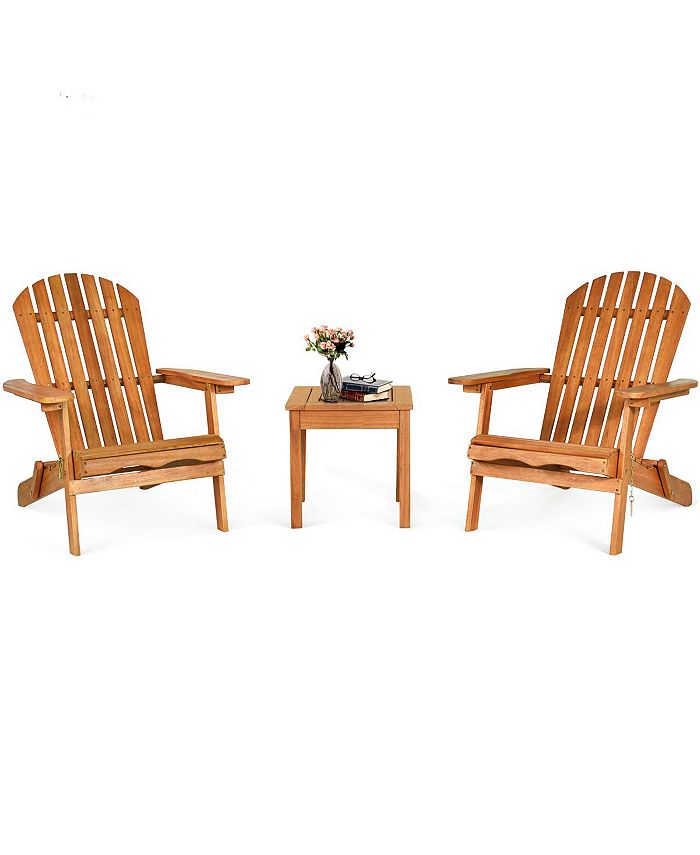 3PCS Patio Wooden Adirondack Chair Table Set Folding Seat Furniture Garden Costway 3PCS Patio Wooden Adirondack Chair Table Set Folding Seat Furniture Garden -Costway Shop