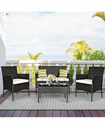 Costway Patio 4PCS Furniture Set Rattan Wicker Outdoor 4 Costway Patio 4PCS Furniture Set Rattan Wicker Outdoor - Image 2