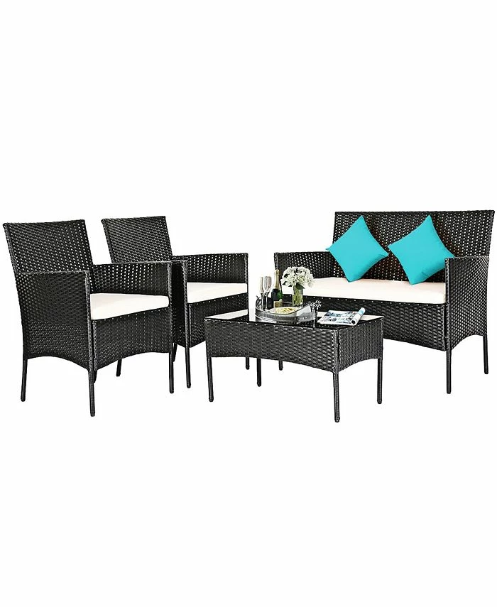 Costway Patio 4PCS Furniture Set Rattan Wicker Outdoor 3 Costway Patio 4PCS Furniture Set Rattan Wicker Outdoor