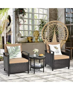 Costway 3PCS Patio Rattan Furniture Set Cushioned Sofa Storage Table W/ Shelf Garden -Costway Shop 23820940 fpx