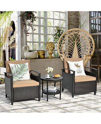 3PCS Patio Rattan Furniture Set Cushioned Sofa Storage Table W/ Shelf Garden Costway 3PCS Patio Rattan Furniture Set Cushioned Sofa Storage Table W/ Shelf Garden -Costway Shop