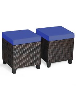 Costway 2PCS Patio Rattan Ottoman Cushioned Seat Foot Rest Coffee Table Furniture Garden