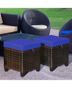 Costway 2PCS Patio Rattan Ottoman Cushioned Seat Foot Rest Coffee Table Furniture Garden -Costway Shop 23827980 fpx