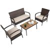 Costway 4PCS Patio Rattan Furniture Set Outdoor Conversation Set Coffee Table W/Cushions -Costway Shop 23868150 fpx