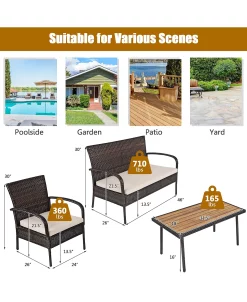 Costway 4PCS Patio Rattan Furniture Set Outdoor Conversation Set Coffee Table W/Cushions 8 Costway 4PCS Patio Rattan Furniture Set Outdoor Conversation Set Coffee Table W/Cushions -Costway Shop 23868151 fpx