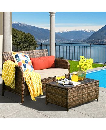 2PCS Patio Rattan Furniture Set Cushioned Loveseat Table Garden Deck Costway 2PCS Patio Rattan Furniture Set Cushioned Loveseat Table Garden Deck -Costway Shop