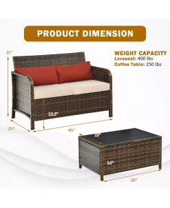 Costway 2PCS Patio Rattan Furniture Set Cushioned Loveseat Table Garden Deck -Costway Shop 23868168 fpx