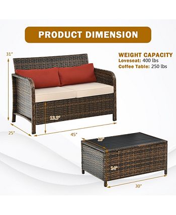 2PCS Patio Rattan Furniture Set Cushioned Loveseat Table Garden Deck Costway 2PCS Patio Rattan Furniture Set Cushioned Loveseat Table Garden Deck -Costway Shop