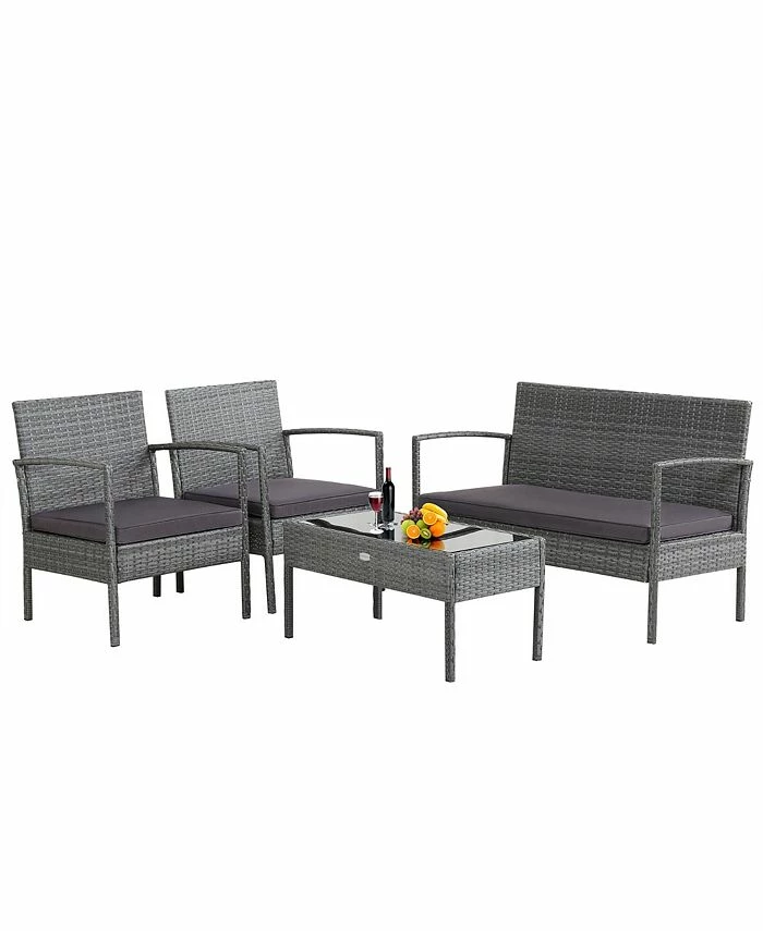 Costway 4 PCS Outdoor Rattan Furniture Set Patio Conversation Sofa Set Cushioned 3 Costway 4 PCS Outdoor Rattan Furniture Set Patio Conversation Sofa Set Cushioned