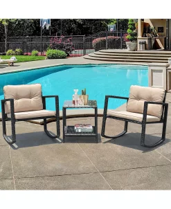 Costway 3PC Patio Rattan Conversation Set Rocking Chair Cushioned Sofa Garden Furniture -Costway Shop 23868391 fpx