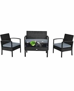 Costway 4PCS Patio Rattan Furniture Set Garden Deck