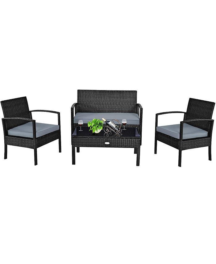 4PCS Patio Rattan Furniture Set Garden Deck Costway 4PCS Patio Rattan Furniture Set Garden Deck -Costway Shop