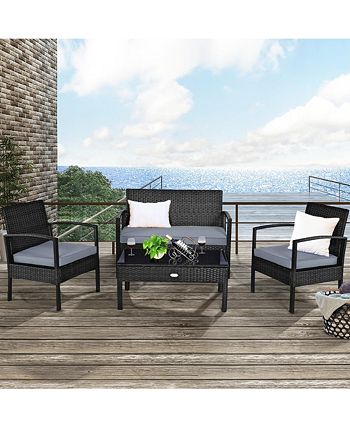 4PCS Patio Rattan Furniture Set Garden Deck Costway 4PCS Patio Rattan Furniture Set Garden Deck -Costway Shop