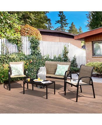 4 PCS Patio Furniture Set Sofa Coffee Table Steel Frame Garden Costway 4 PCS Patio Furniture Set Sofa Coffee Table Steel Frame Garden -Costway Shop