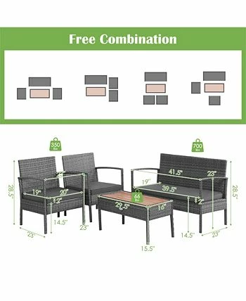 Costway 4PCS Patio Rattan Furniture Set Cushioned Chair Wooden Tabletop 4 Costway 4PCS Patio Rattan Furniture Set Cushioned Chair Wooden Tabletop - Image 2