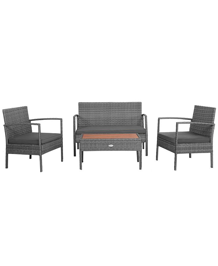 4PCS Patio Rattan Furniture Set Cushioned Chair Wooden Tabletop Costway 4PCS Patio Rattan Furniture Set Cushioned Chair Wooden Tabletop -Costway Shop