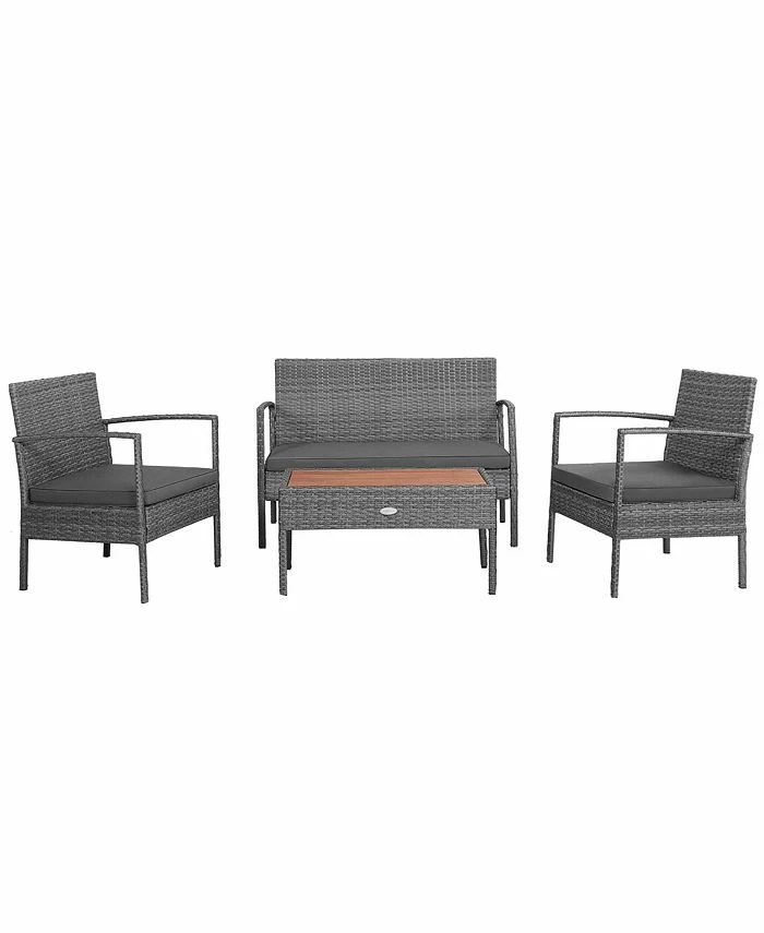 Costway 4PCS Patio Rattan Furniture Set Cushioned Chair Wooden Tabletop 3 Costway 4PCS Patio Rattan Furniture Set Cushioned Chair Wooden Tabletop