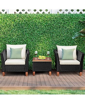 3PCS Outdoor Patio Rattan Furniture Set Wooden Table Cushioned Sofa Costway 3PCS Outdoor Patio Rattan Furniture Set Wooden Table Cushioned Sofa -Costway Shop