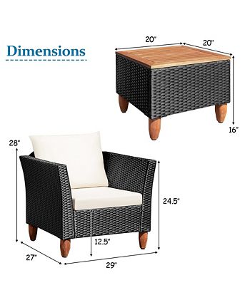 3PCS Outdoor Patio Rattan Furniture Set Wooden Table Cushioned Sofa Costway 3PCS Outdoor Patio Rattan Furniture Set Wooden Table Cushioned Sofa -Costway Shop