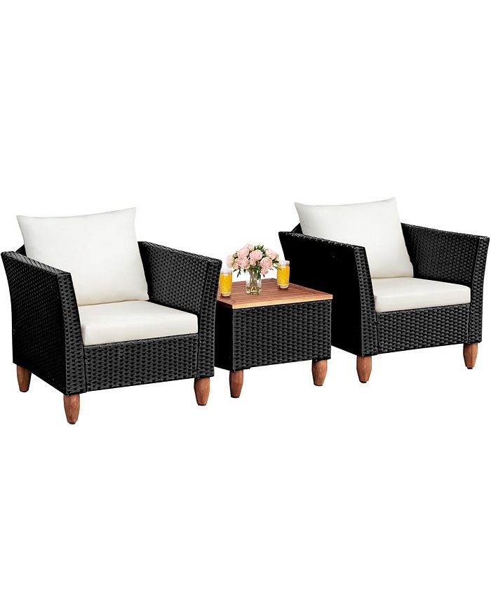 3PCS Outdoor Patio Rattan Furniture Set Wooden Table Cushioned Sofa Costway 3PCS Outdoor Patio Rattan Furniture Set Wooden Table Cushioned Sofa -Costway Shop