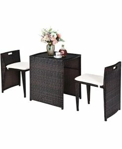 Costway 3PCS Outdoor Patio Rattan Furniture Set Space Saving Garden Deck W/Cushion No Assembly