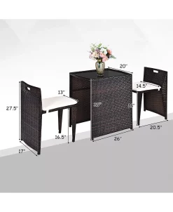 Costway 3PCS Outdoor Patio Rattan Furniture Set Space Saving Garden Deck W/Cushion No Assembly -Costway Shop 23893357 fpx