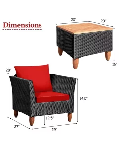 Costway 3PCS Outdoor Patio Rattan Furniture Set Wooden Table Cushioned Sofa -Costway Shop 23895905 fpx