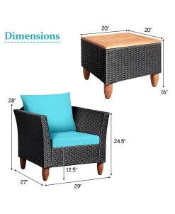 Costway 3PCS Outdoor Patio Rattan Furniture Set Wooden Table Cushioned Sofa -Costway Shop 23902250 fpx