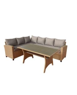 Unique Furniture 2 Piece Polyester, Polyester Blend, Rattan, Steel Six Seater Lounge Sofa And Outdoor Furniture Patio Conversation Set